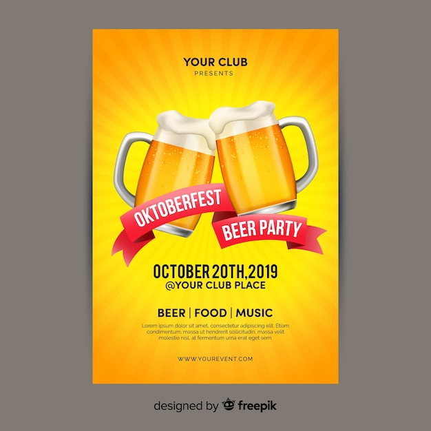 Flat design oktoberfest with beers poster template