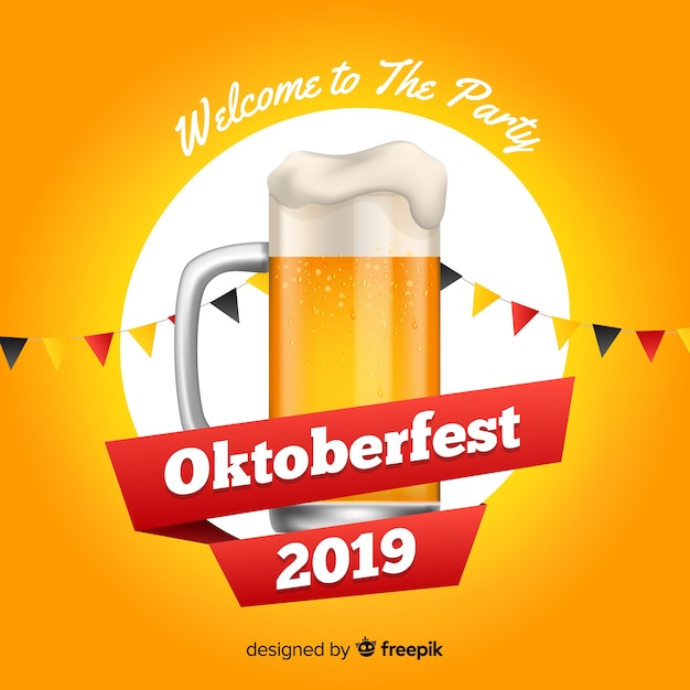 Flat design oktoberfest with glass of beer