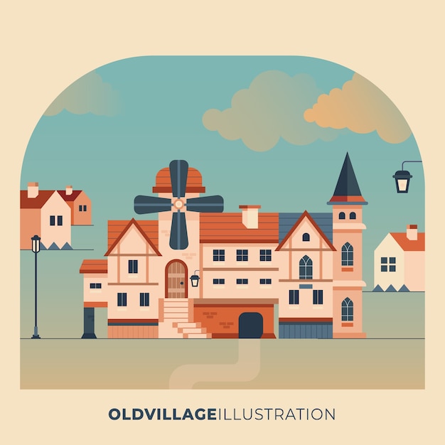 Free Vector flat design old village illustration