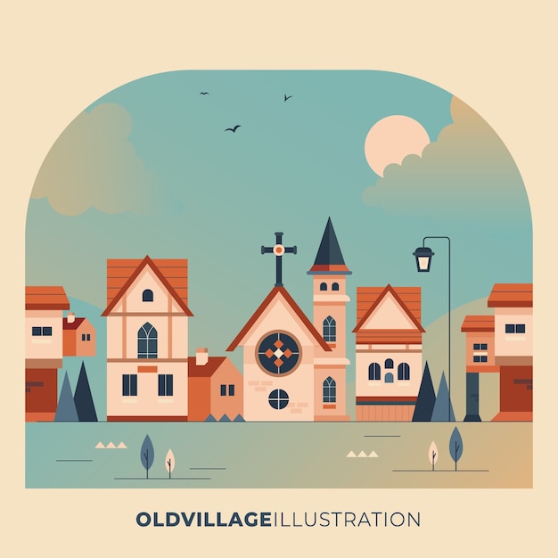 Free Vector flat design old village illustration