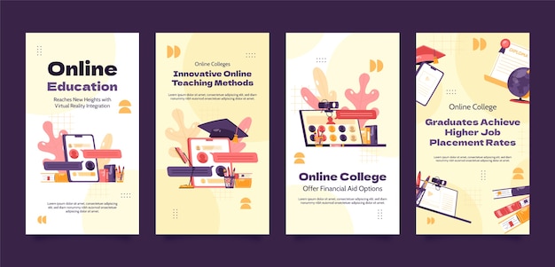 Flat design online college instagram stories