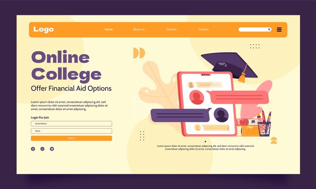 Flat design online college landing page