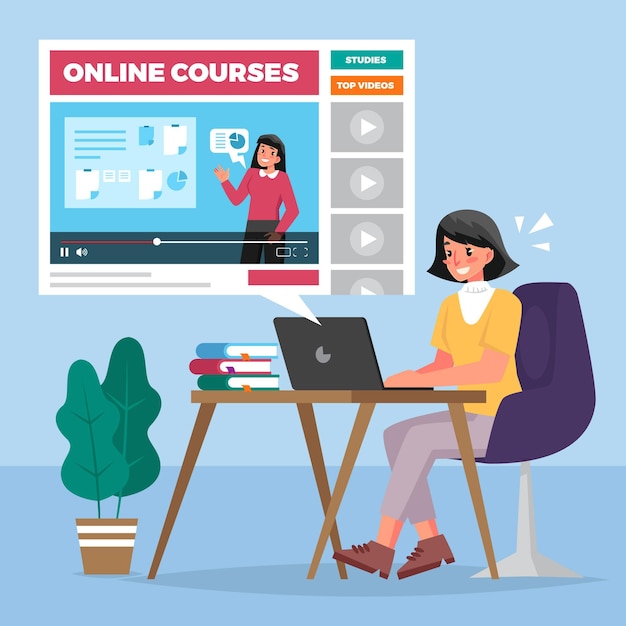 Free vector flat design online courses illustration