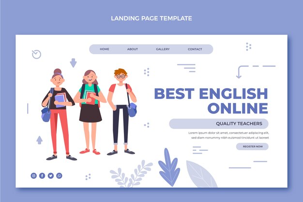 Flat design online english lessons landing page