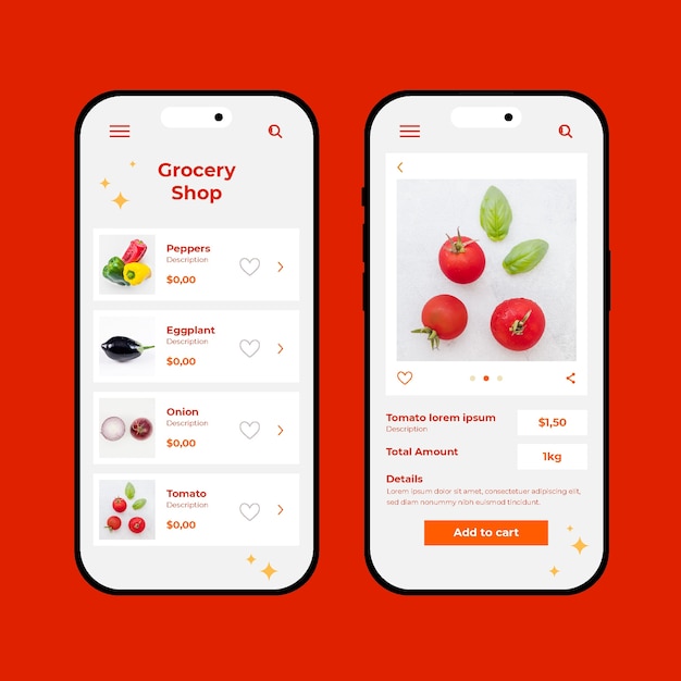 Free vector flat design online grocery store app template