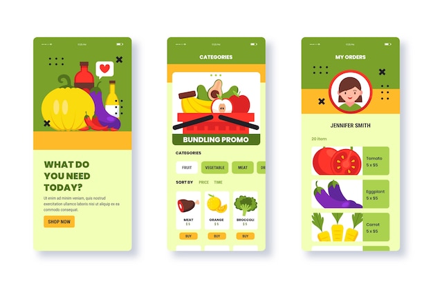 Free vector flat design online grocery store app template