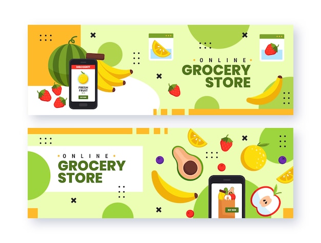 Free Vector flat design online grocery store horizontal banner