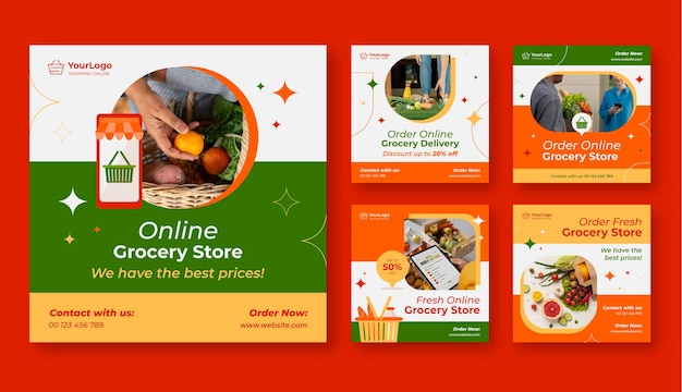 Free Vector flat design online grocery store instagram post