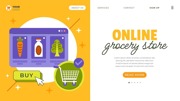 Flat design online grocery store landing page