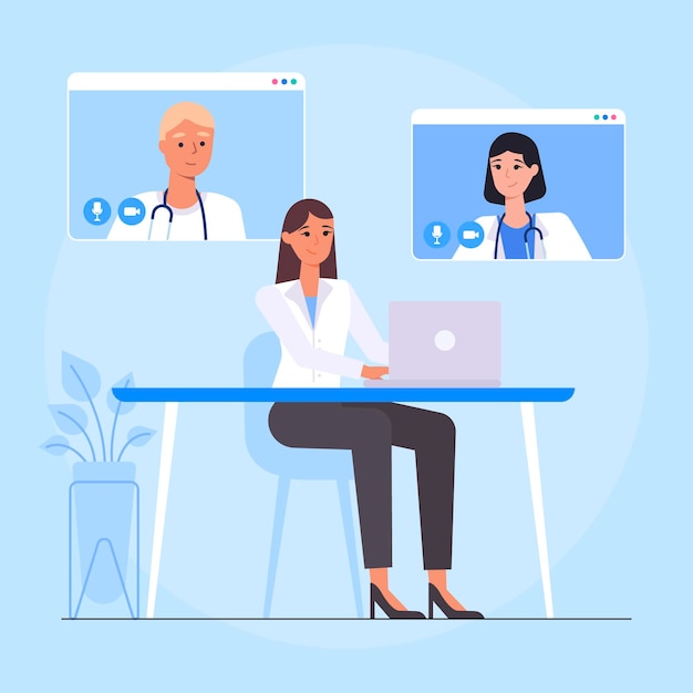 Flat design online medical conference