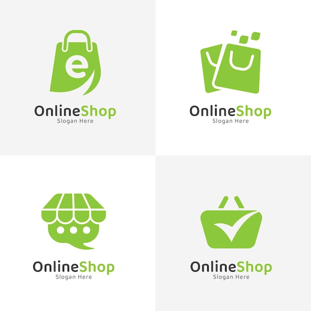 Flat design online shop logo collection