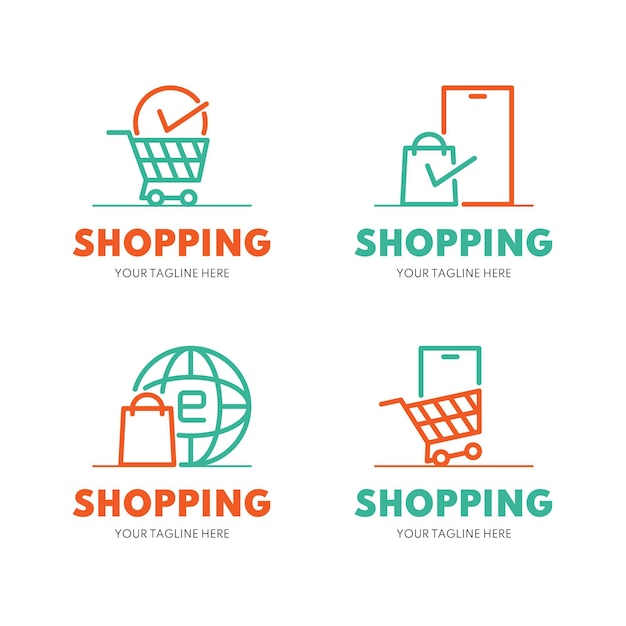 Flat design online shop logo collection