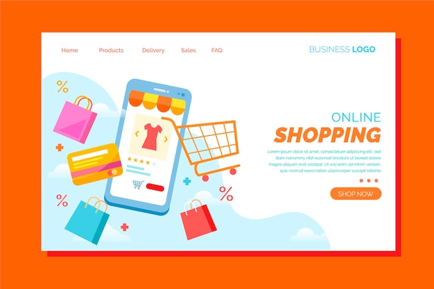 Flat design online shopping landing page concept