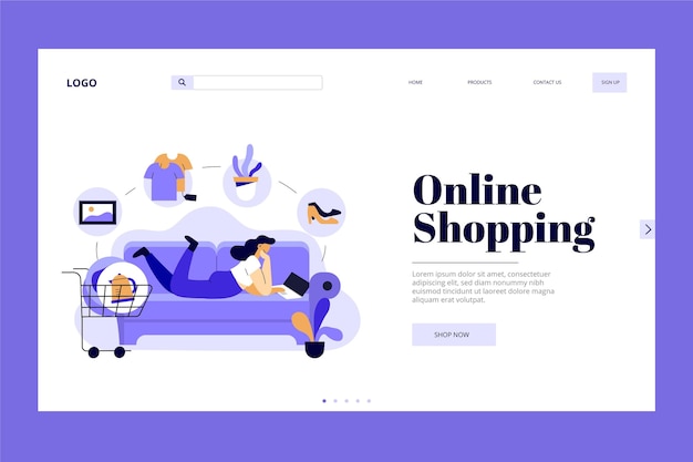 Flat design online shopping landing page template style