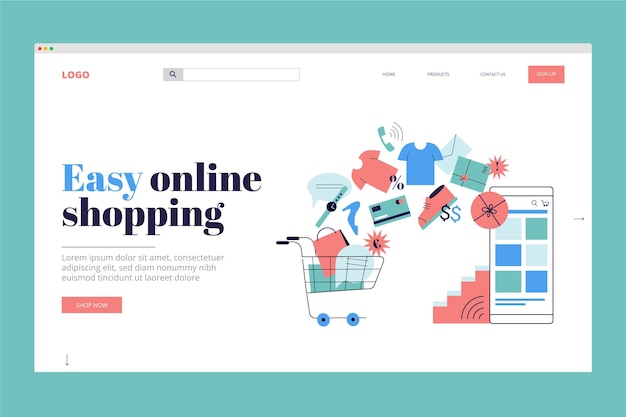 Flat design online shopping landing page template theme