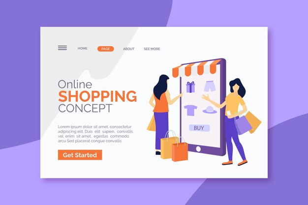 Flat design online shopping landing page template