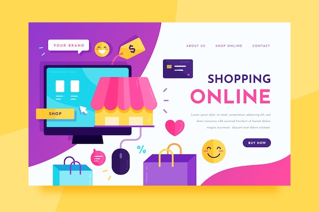 Flat design online shopping landing page template