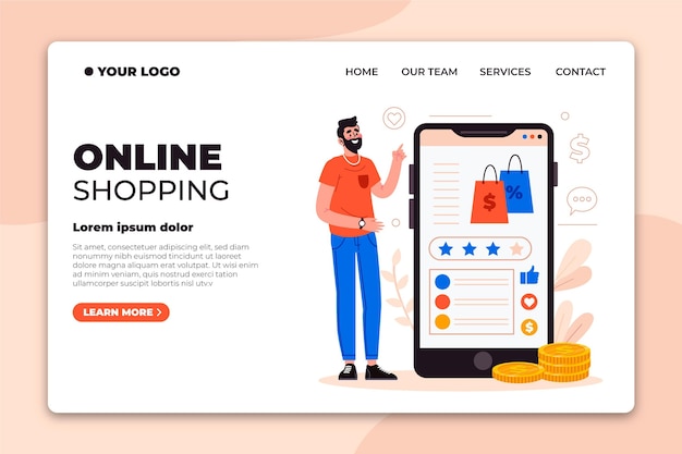 Flat design online shopping landing page