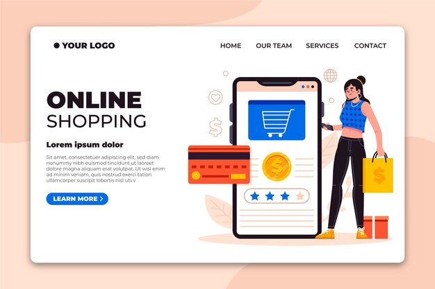 Flat design online shopping landing page