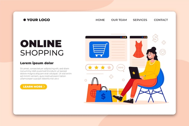 Flat design online shopping landing page