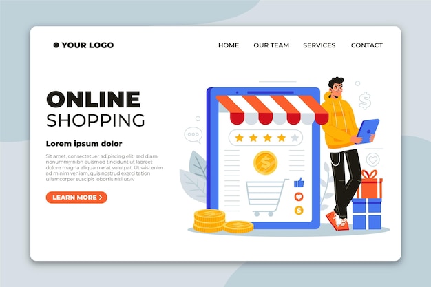 Flat design online shopping landing page