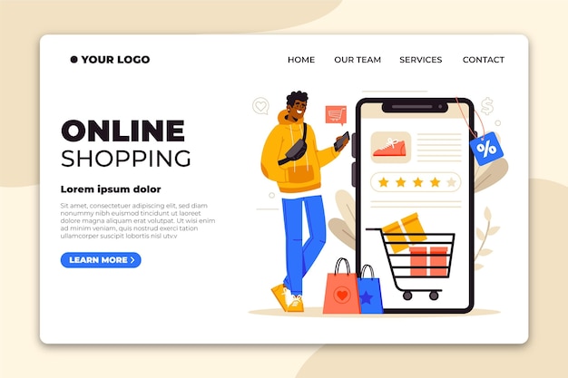 Flat design online shopping landing page