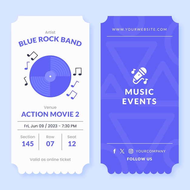 Flat design online ticket template