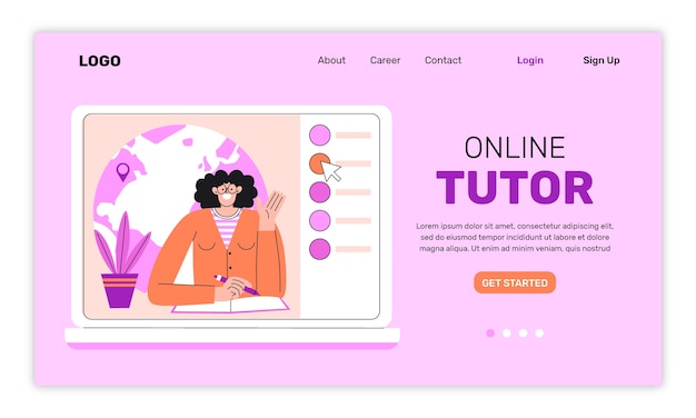 Free Vector flat design online tutor landing page