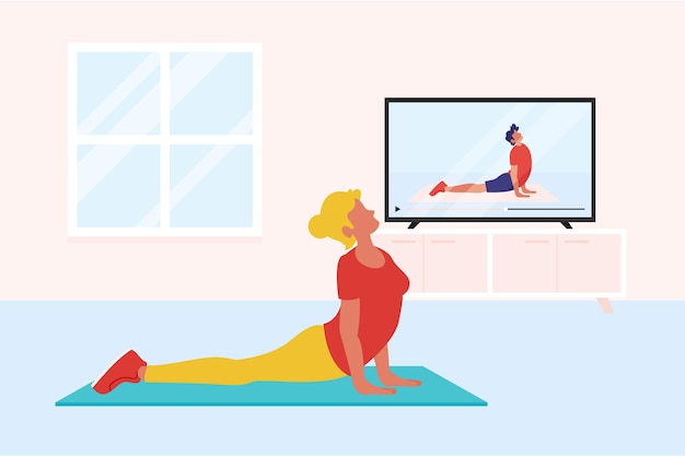 Flat design online yoga class concept