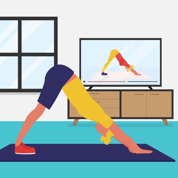 Flat design online yoga class concept