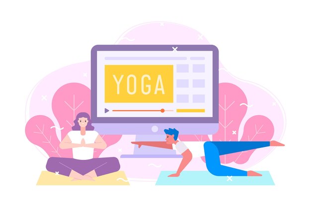 Flat design online yoga class concept