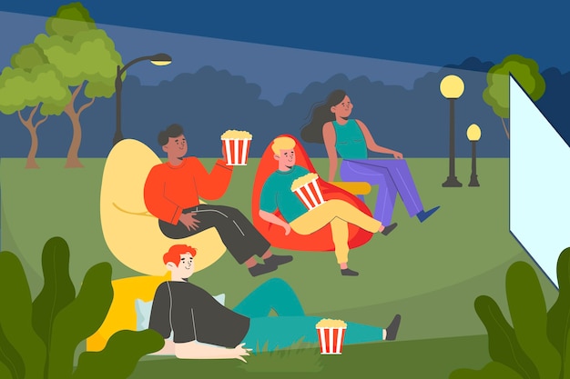 Flat design open air cinema