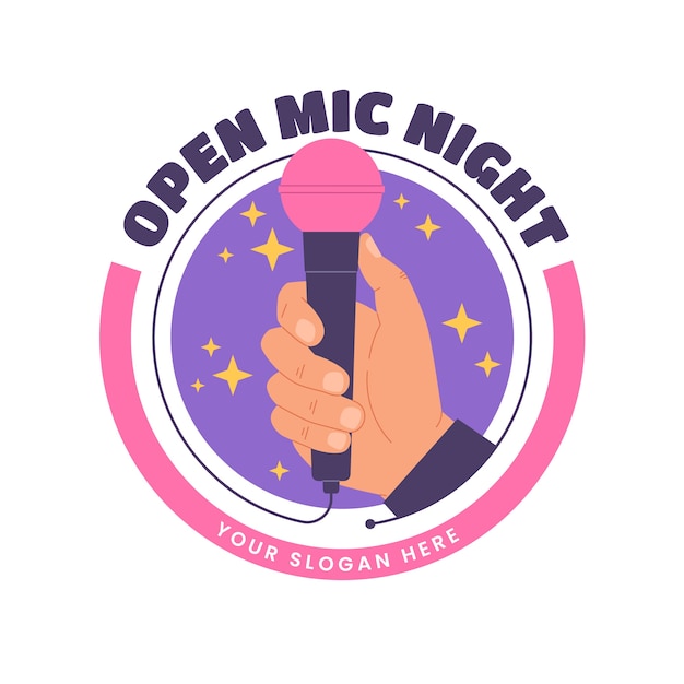 Flat design open mic logo design