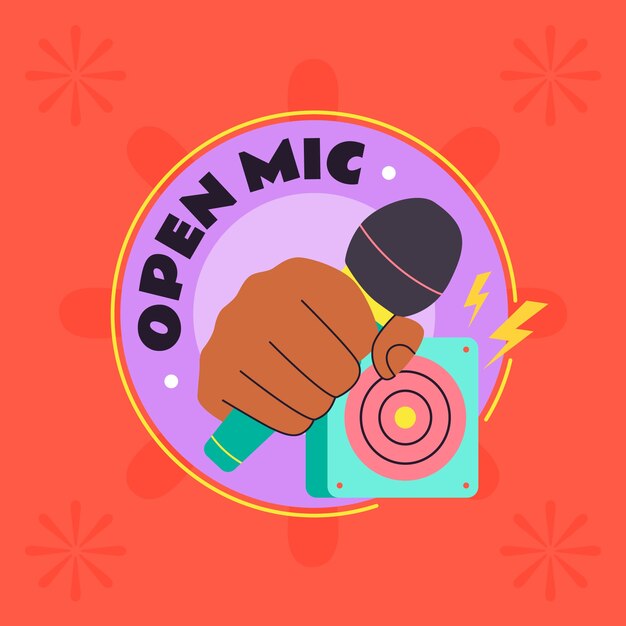 Flat design open mic logo