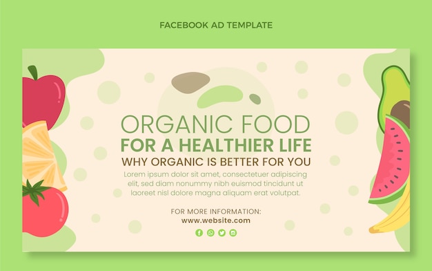 Flat design organic food facebook template