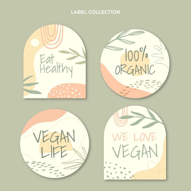 Flat design organic food label collection