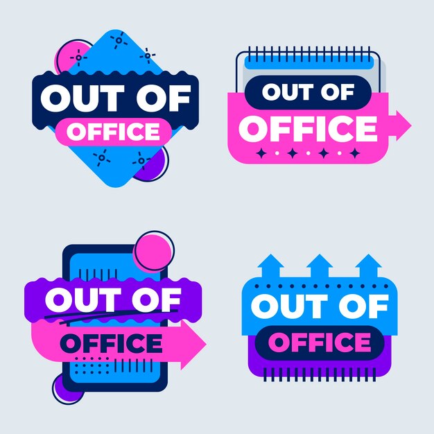 Flat design out of office  label collection