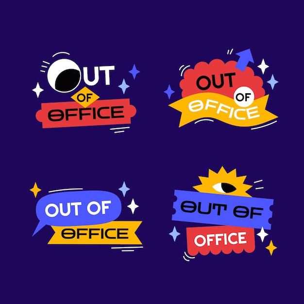 Flat design out of office label collection