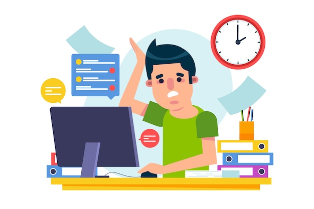 Flat design overwhelmed people illustration