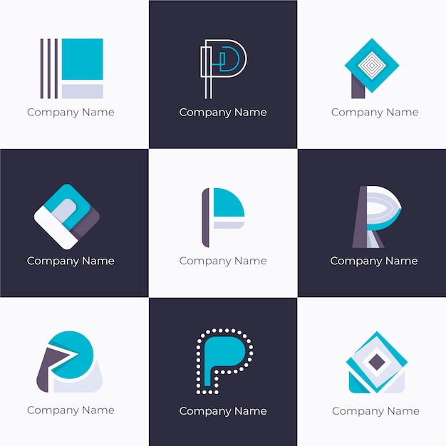 Free vector flat design p logo template collection