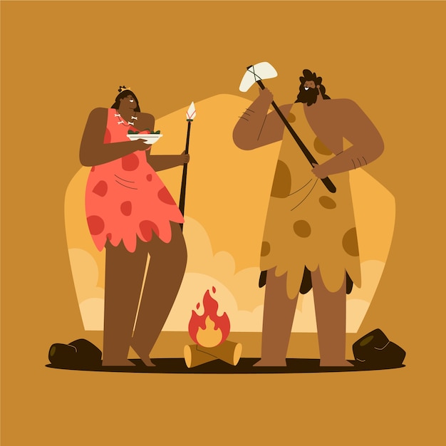 Free Vector flat design paleolithic life illustration