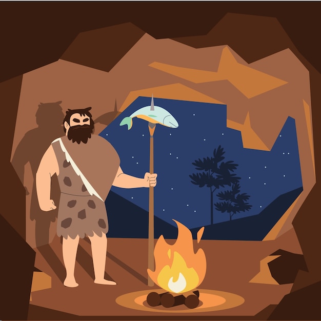 Free Vector flat design paleolithic life illustration