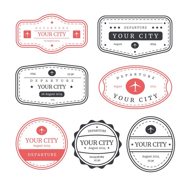 Flat design passport stamp set