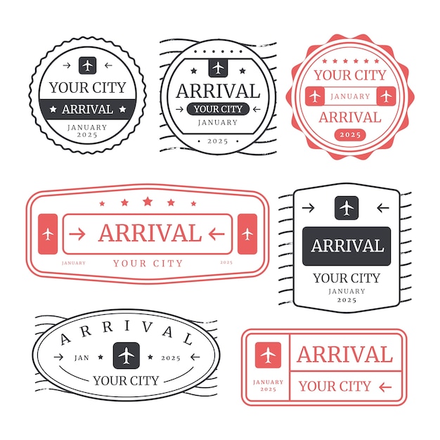 Flat design passport stamp set