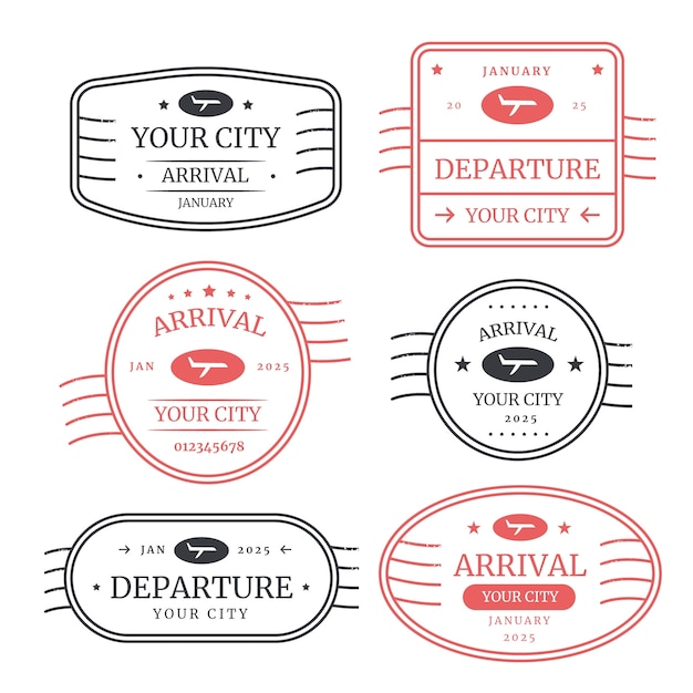 Flat design passport stamp set