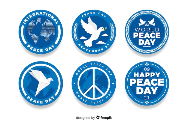 Flat design peace day badge collection