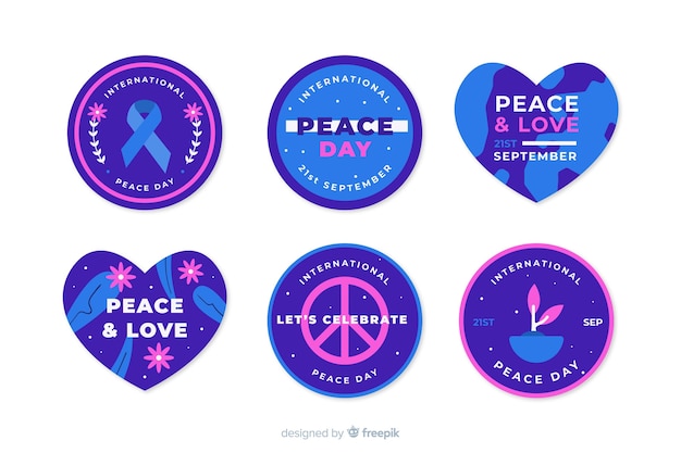 Free Vector flat design peace day badge collection