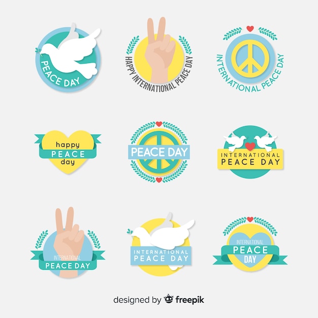 Free Vector flat design peace day label collection