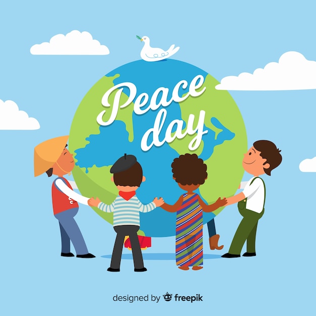 Flat design peace day with children