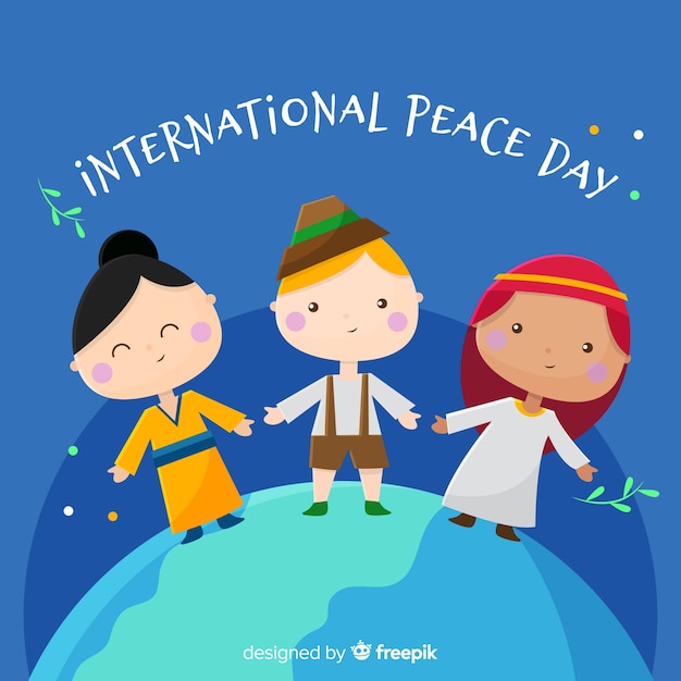 Flat design peace day with children